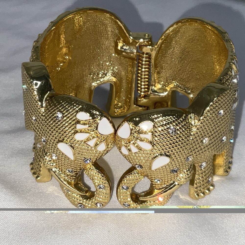 Lilly Pulitzer Gold Clasp Statement Elephant Bracelet Crystal Enamel